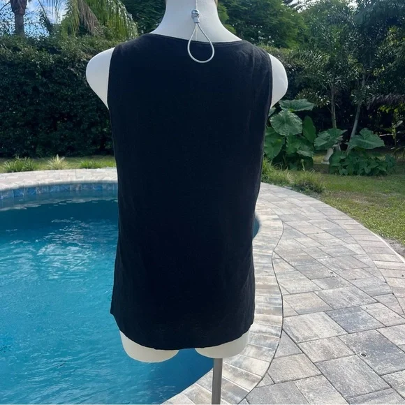 Eileen Fisher Linen Black Tank Top with Gold Accents size medium - Picture 3 of 9